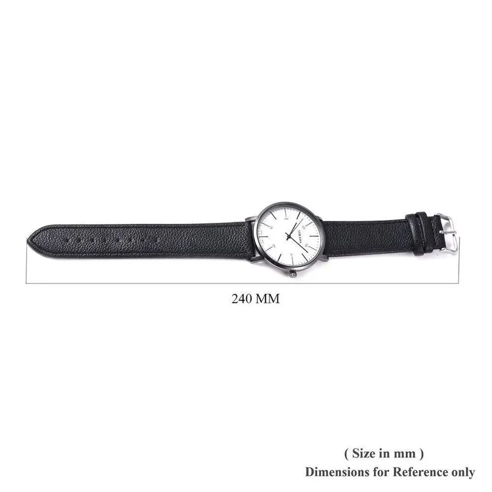 STRADA Watch with Black Faux Leather Straps
